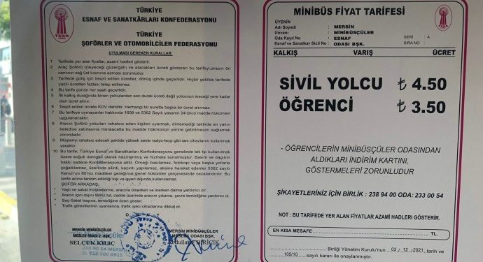 Mersin’de ulaşıma zam